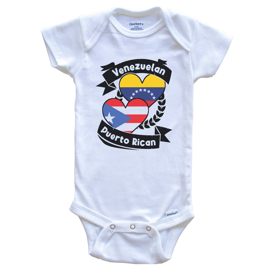 Venezuelan Puerto Rican Heart Flags Venezuela Puerto Rico Baby Bodysuit