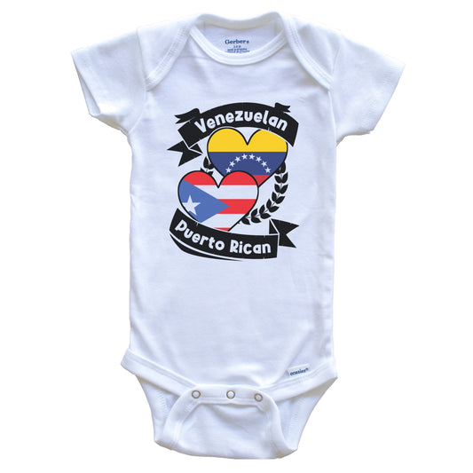 Venezuelan Puerto Rican Heart Flags Venezuela Puerto Rico Baby Bodysuit