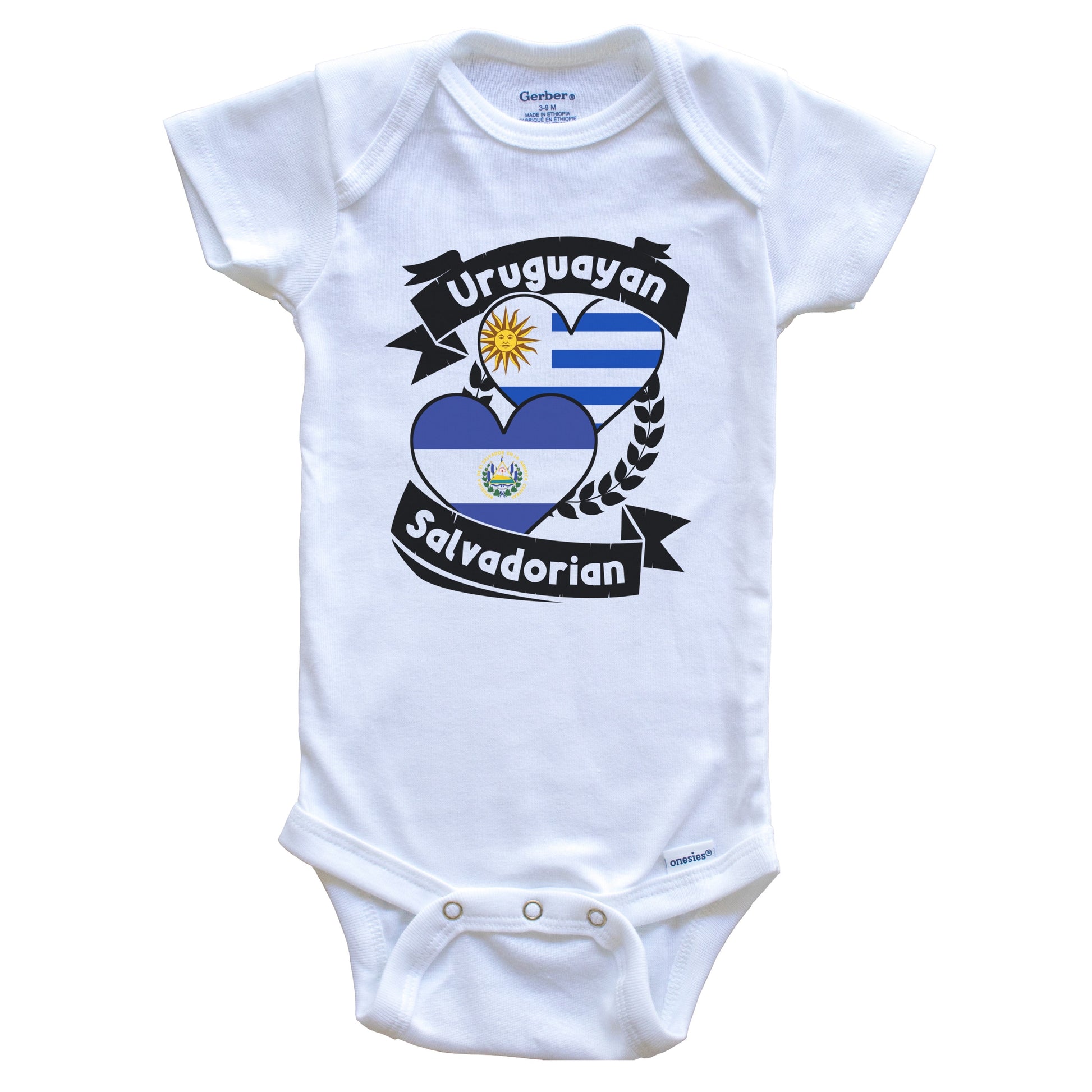 Uruguayan Salvadorian Heart Flags Uruguay El Salvador Baby Bodysuit