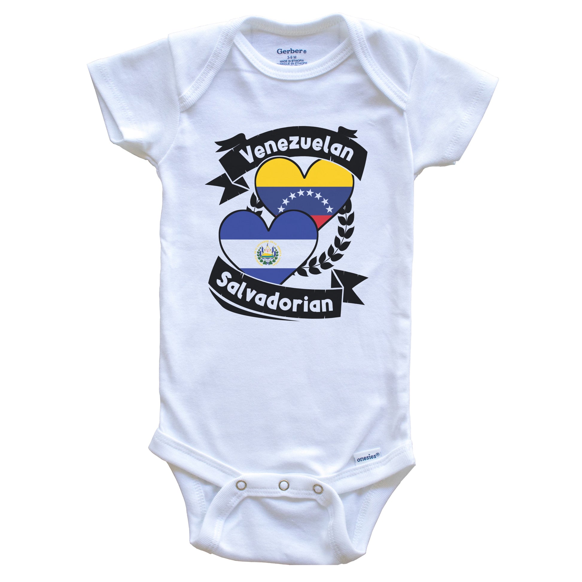 Venezuelan Salvadorian Heart Flags Venezuela El Salvador Baby Bodysuit