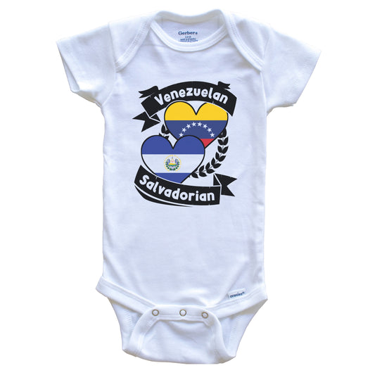 Venezuelan Salvadorian Heart Flags Venezuela El Salvador Baby Bodysuit