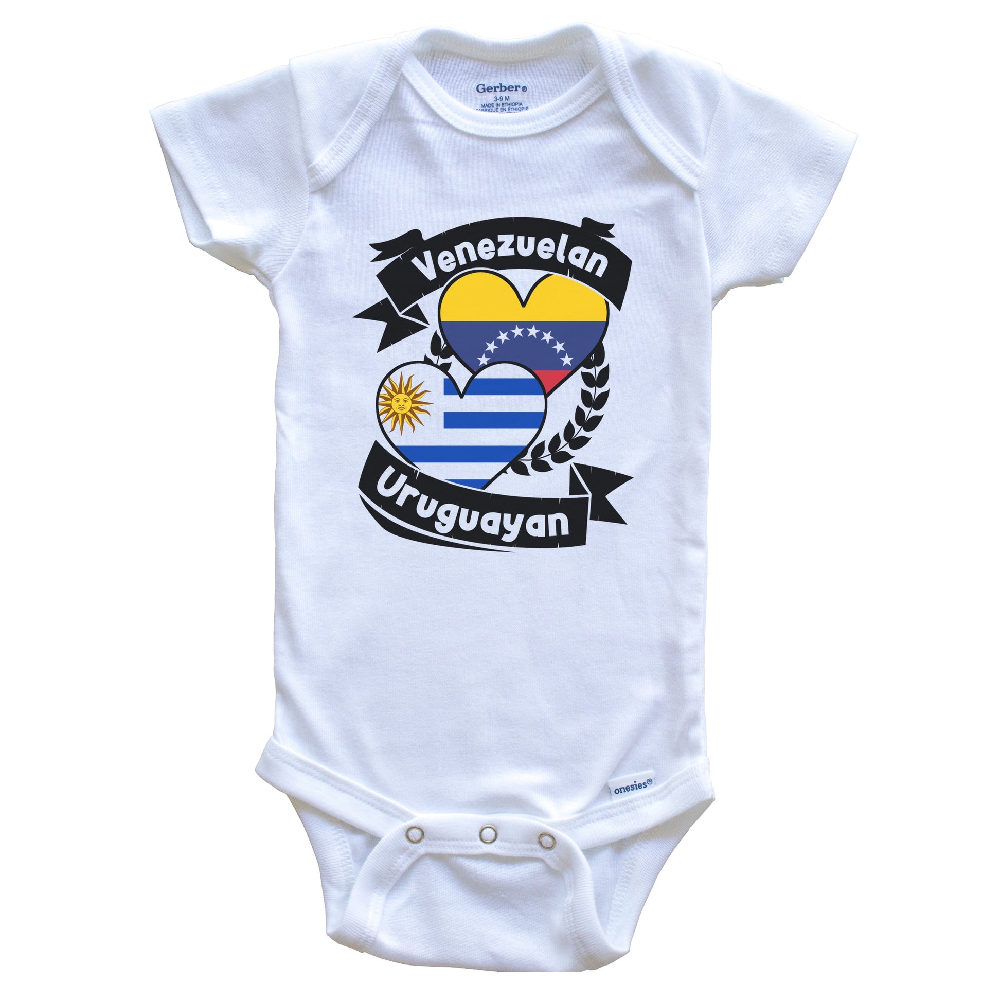 Venezuelan Uruguayan Heart Flags Venezuela Uruguay Baby Bodysuit