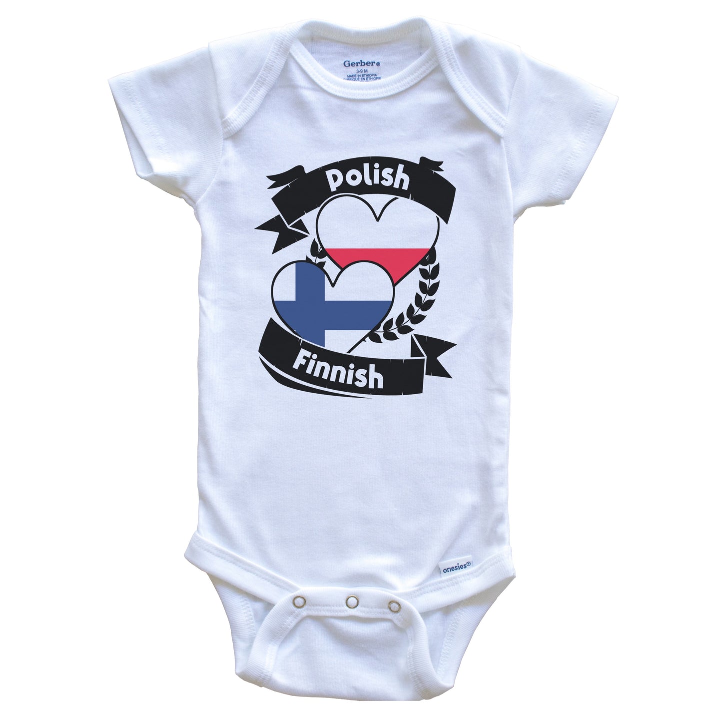 Polish Finnish Heart Flags Poland Finland Baby Bodysuit