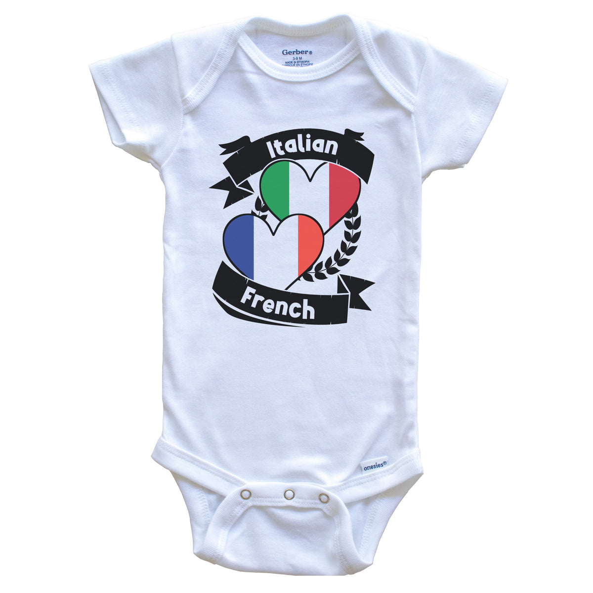 Italian French Heart Flags Italy France Baby Bodysuit