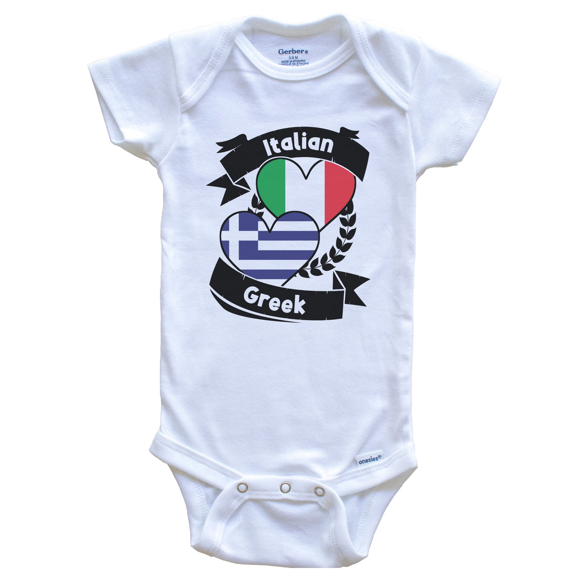 Italian Greek Heart Flags Italy Greece Baby Bodysuit