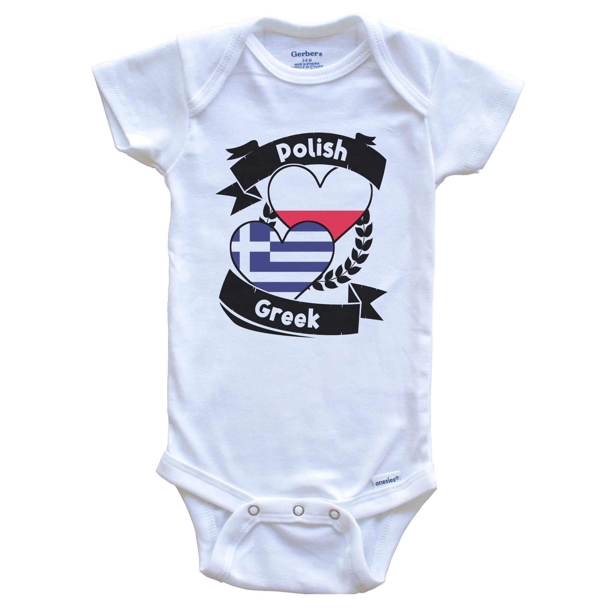 Polish Greek Heart Flags Poland Greece Baby Bodysuit