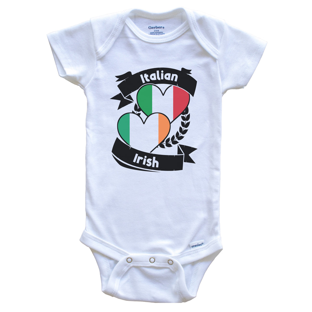 Italian Irish Heart Flags Italy Ireland Baby Bodysuit