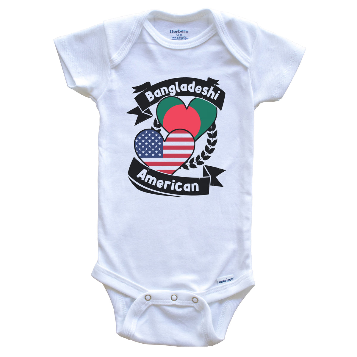 Bangladeshi American Hearts USA Flag Bangladesh Flag Baby Bodysuit