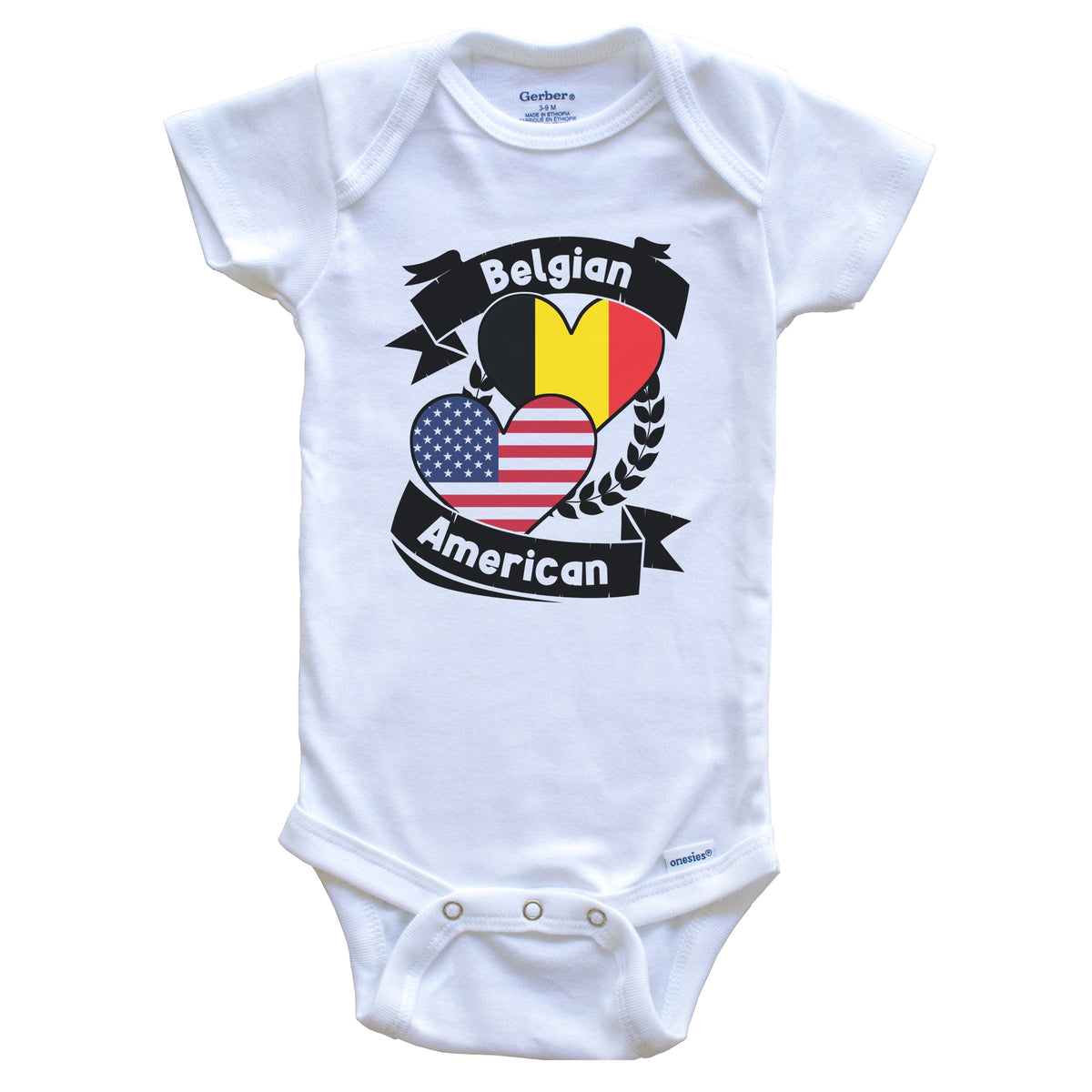 Belgian American Hearts USA Flag Belgium Flag Baby Bodysuit
