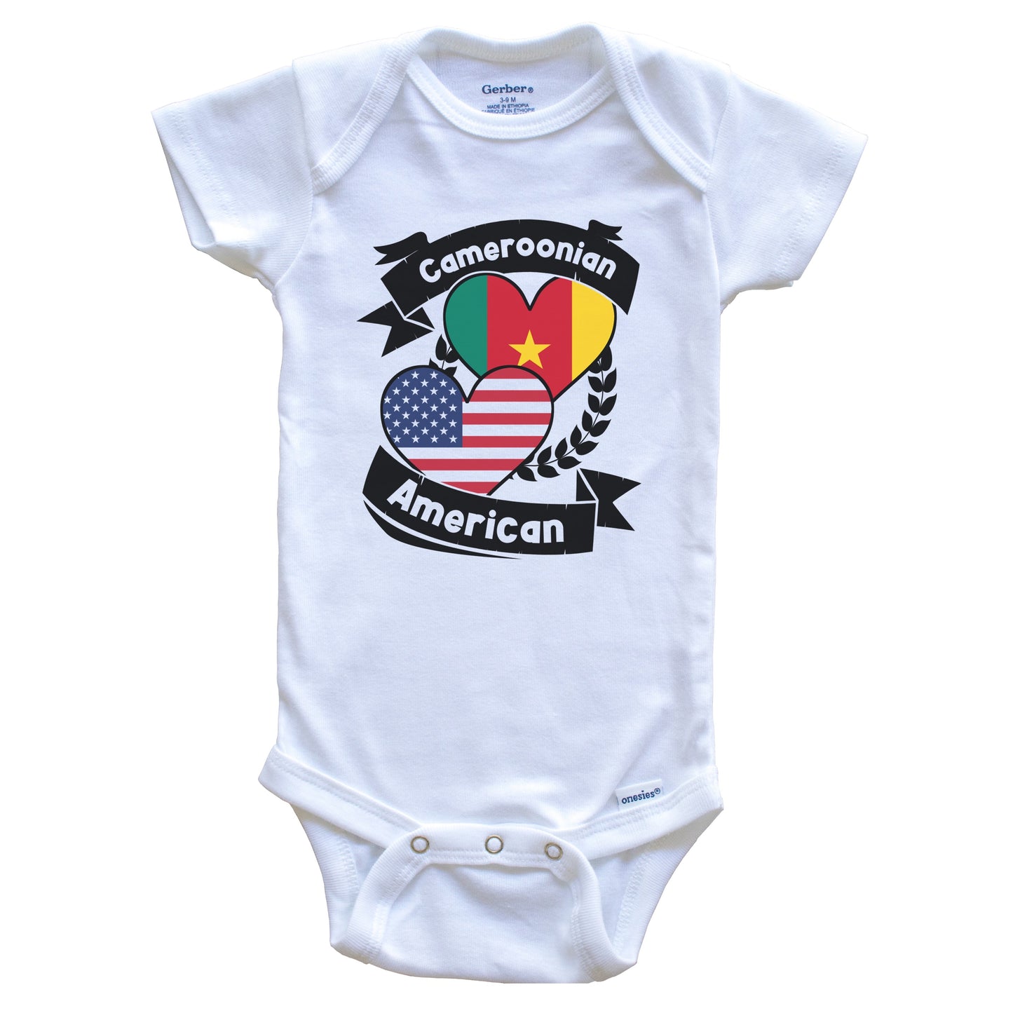 Cameroonian American Hearts USA Flag Cameroon Flag Baby Bodysuit
