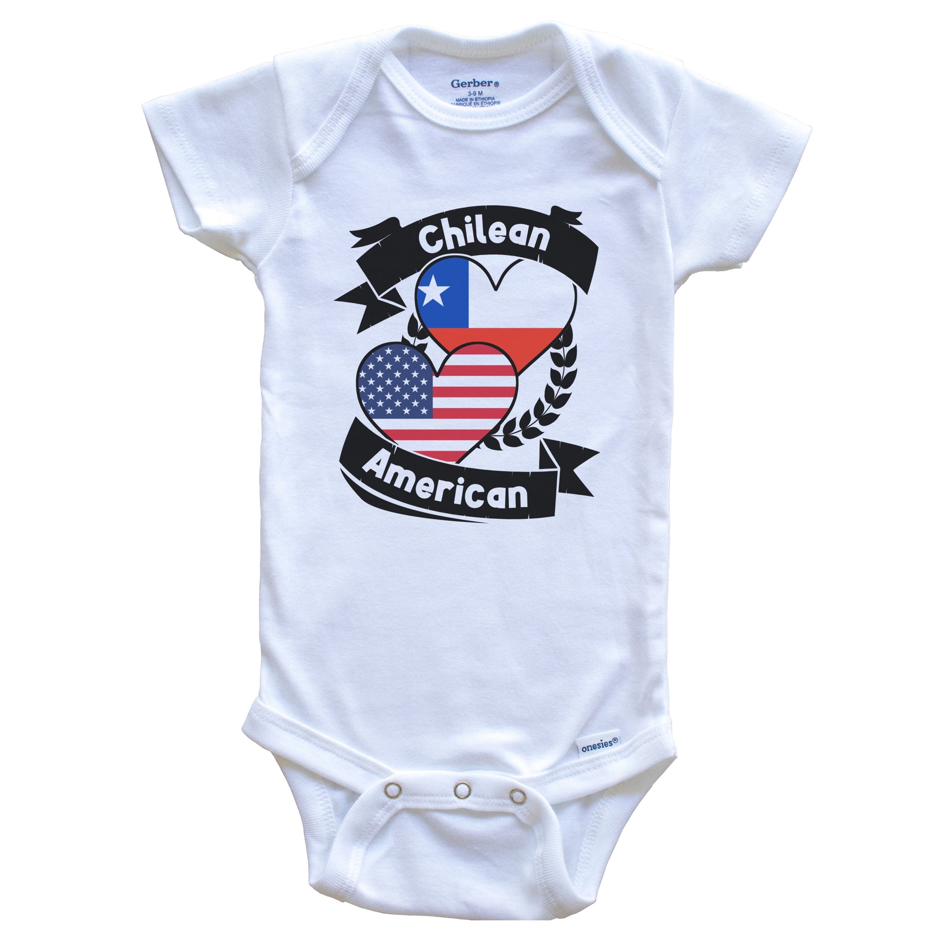 Chilean American Hearts USA Flag Chile Flag Baby Bodysuit