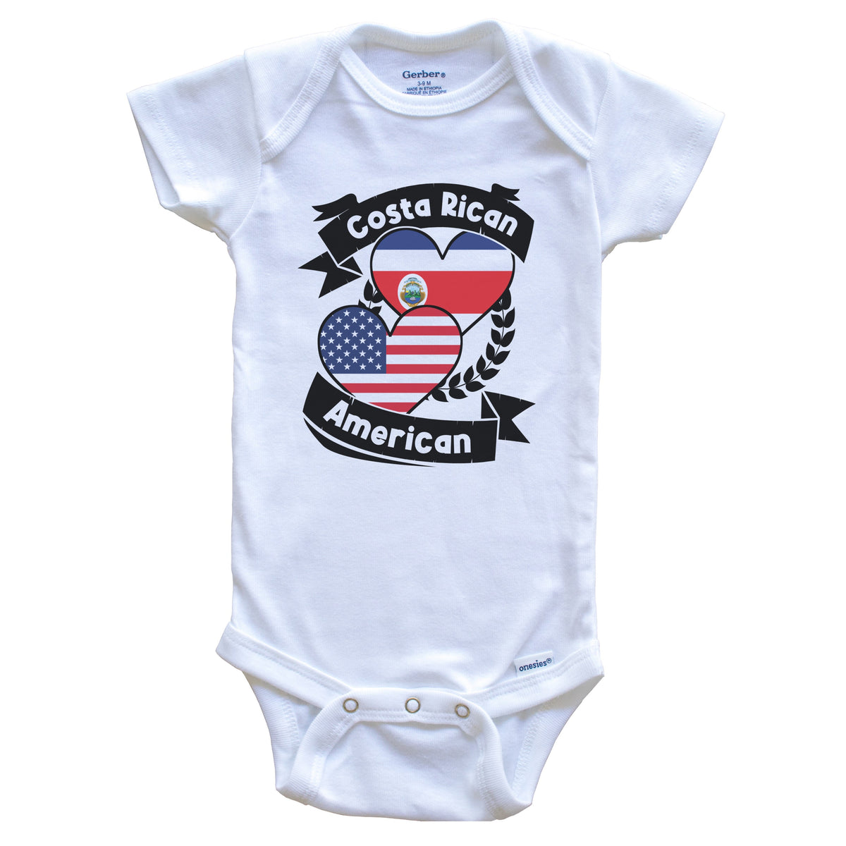 Costa Rican American Hearts USA Flag Costa Rica Flag Baby Bodysuit