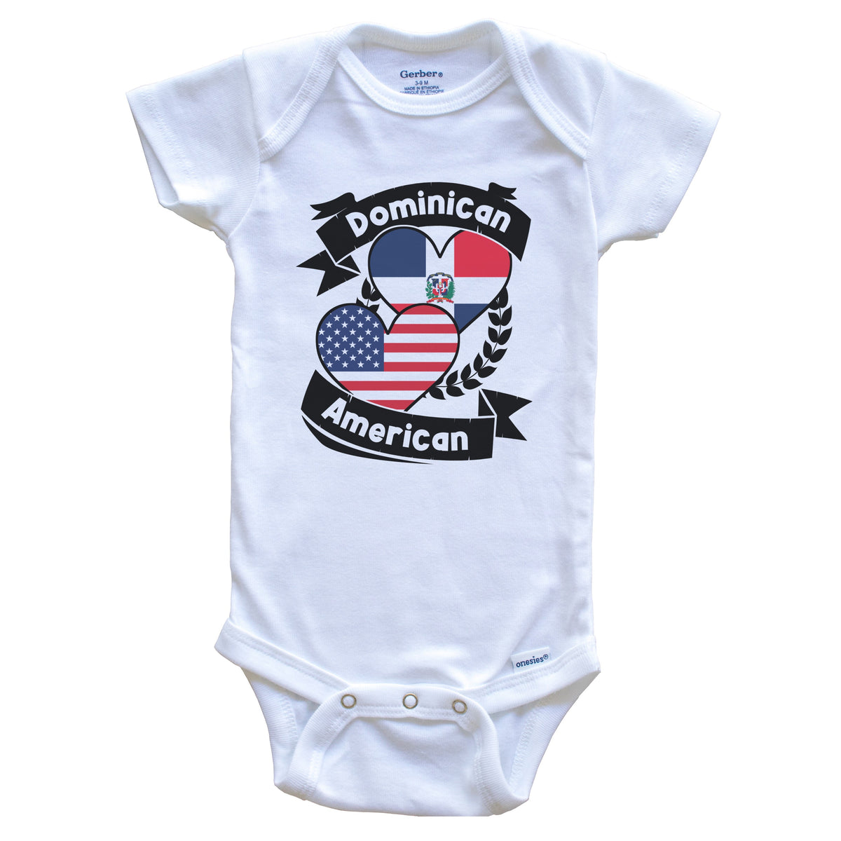 Dominican American Hearts USA Flag Dominican Republic Flag Baby Bodysuit