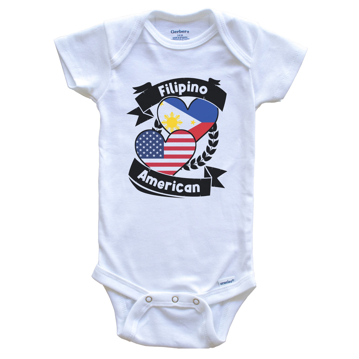 Filipino American Hearts USA Flag Philippines Flag Pinoy Baby Bodysuit