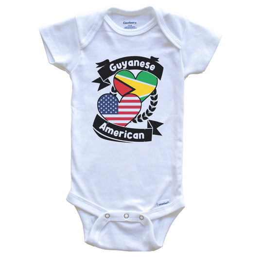 Guyanese American Hearts USA Flag Guyana Flag Baby Bodysuit