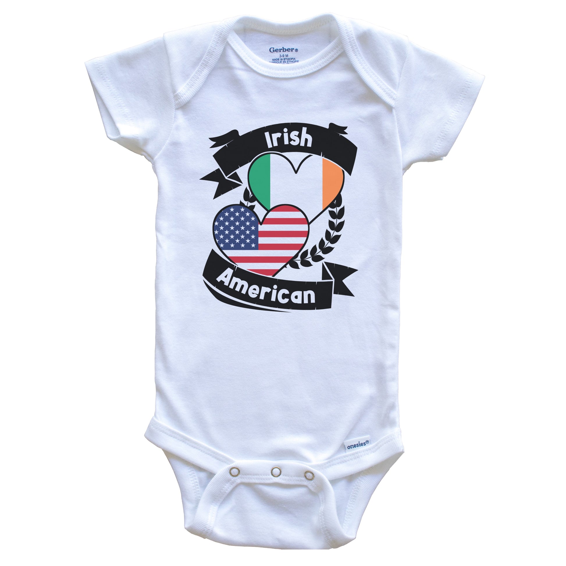 Irish American Hearts USA Flag Ireland Flag Baby Bodysuit