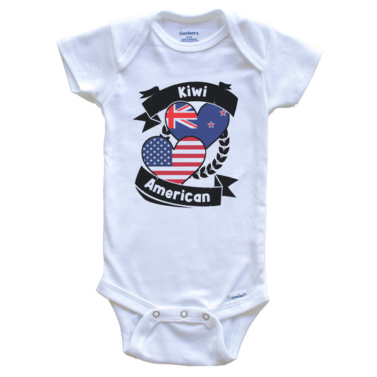 Kiwi American Hearts USA Flag New Zealand Flag Baby Bodysuit