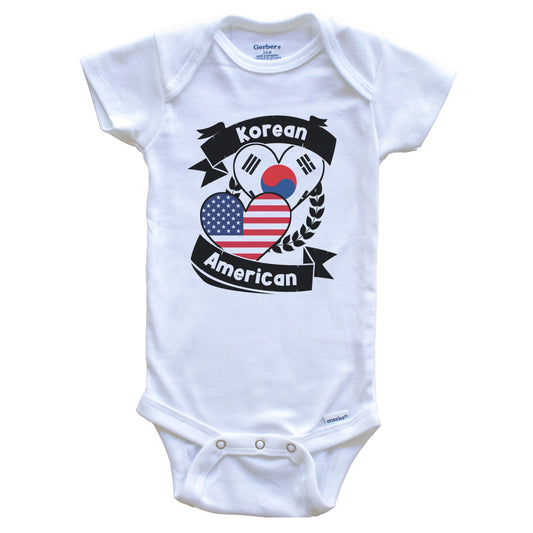 Korean American Hearts USA Flag South Korea Flag Baby Bodysuit