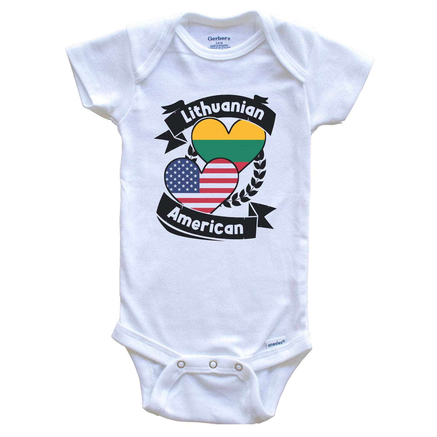 Lithuanian American Hearts USA Flag Lithuania Flag Baby Bodysuit