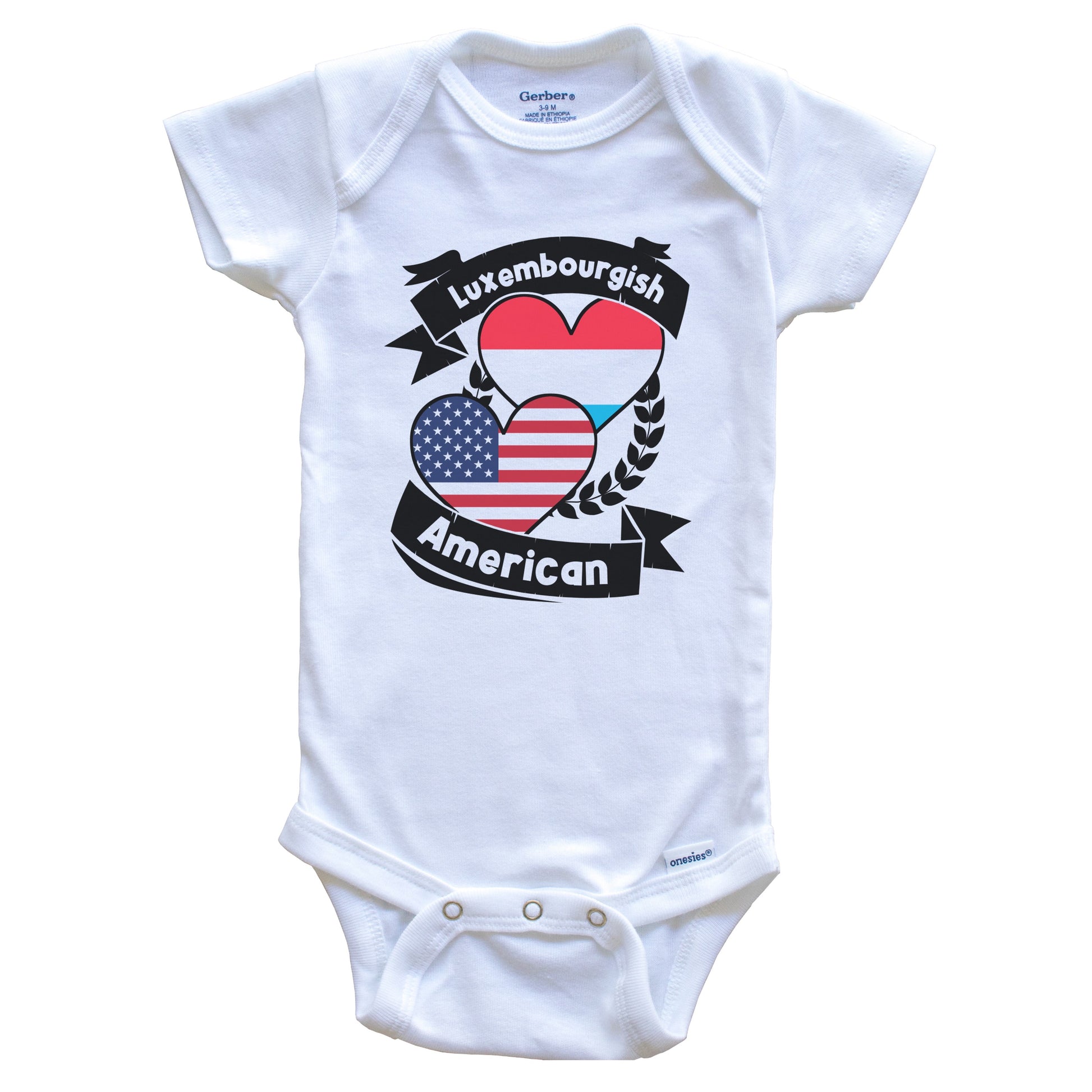 Luxembourgish American Hearts USA Flag Luxembourg Flag Baby Bodysuit