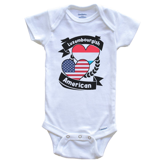 Luxembourgish American Hearts USA Flag Luxembourg Flag Baby Bodysuit