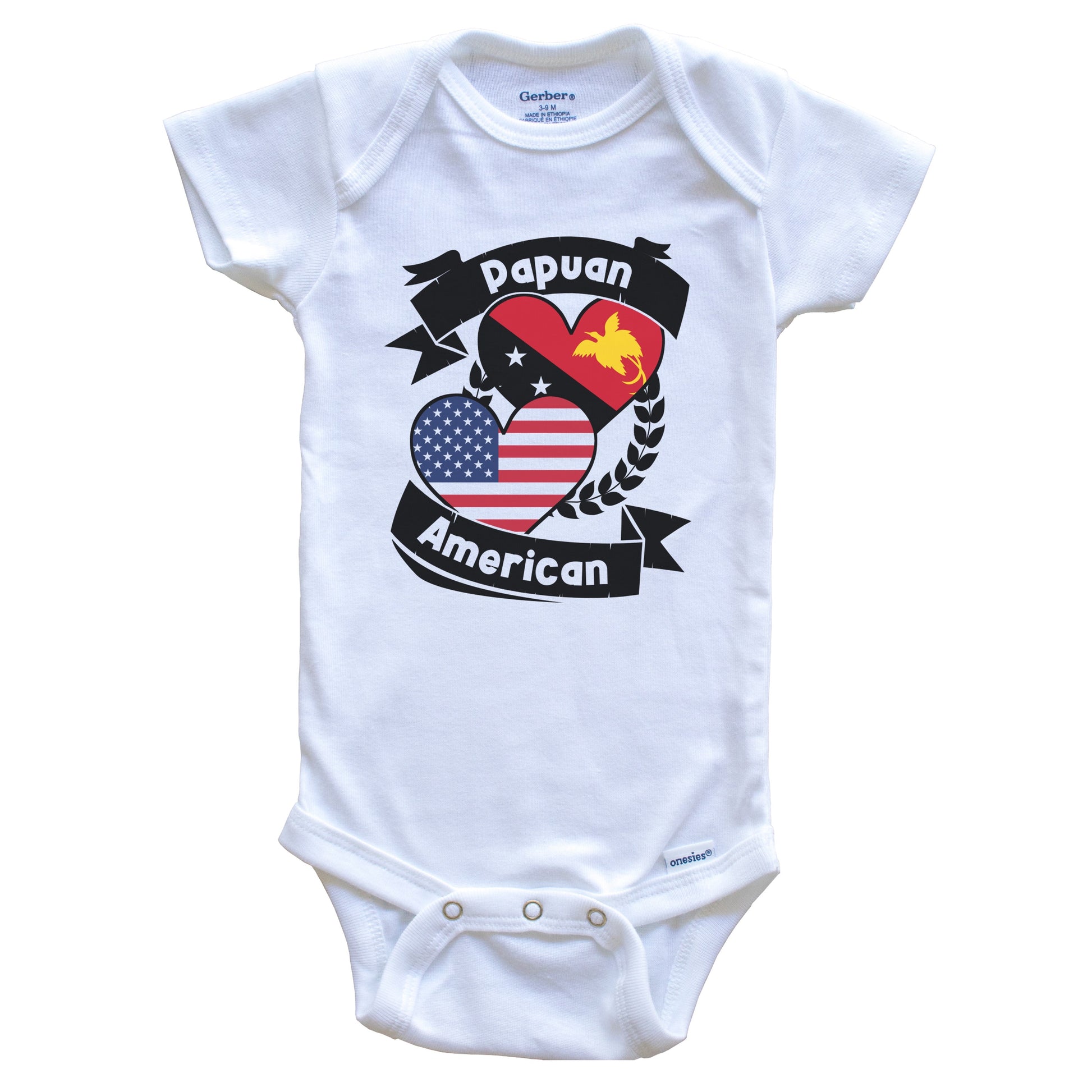 Papuan American Hearts USA Flag Papua New Guinea Flag Baby Bodysuit