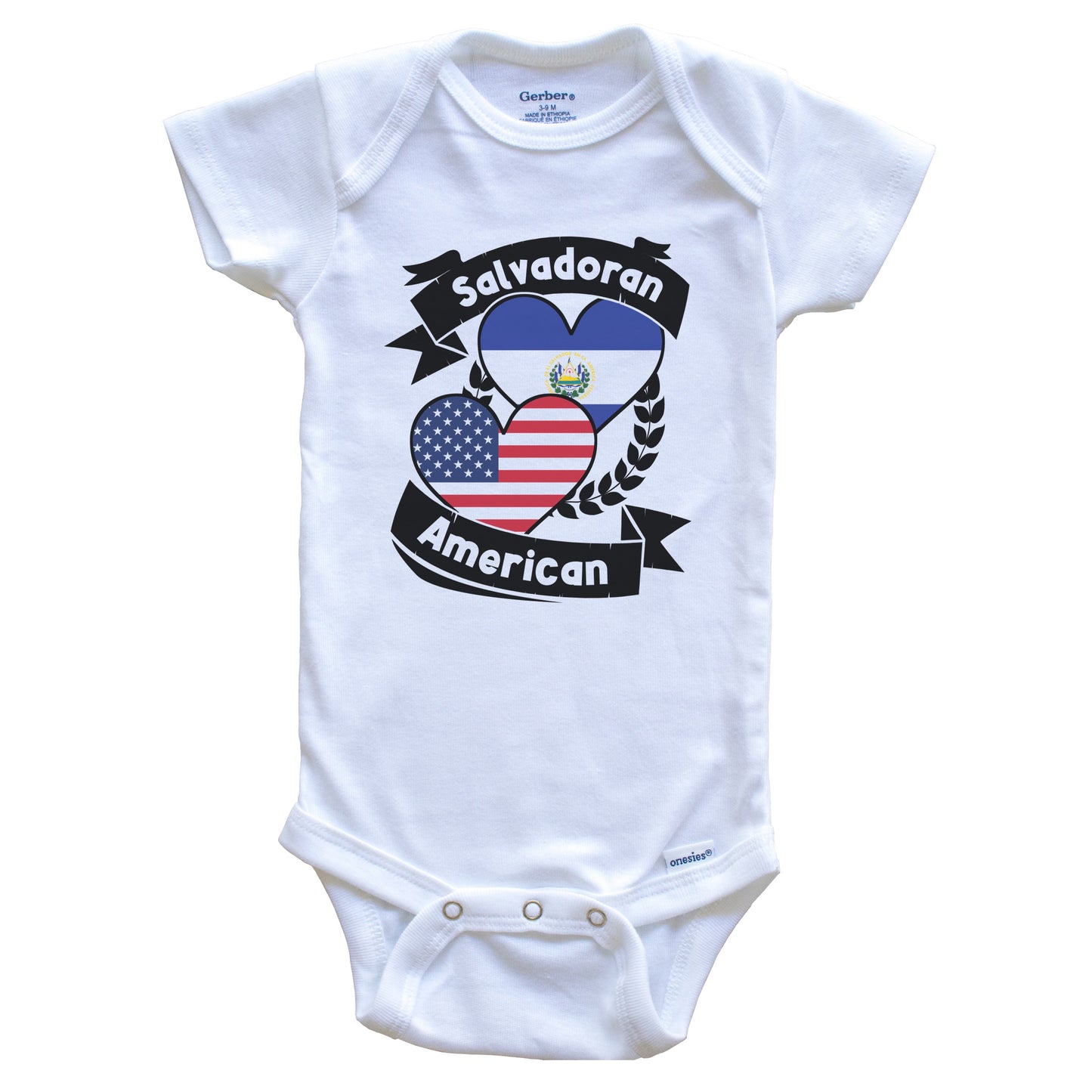 Salvadoran American Hearts USA Flag El Salvador Flag Baby Bodysuit