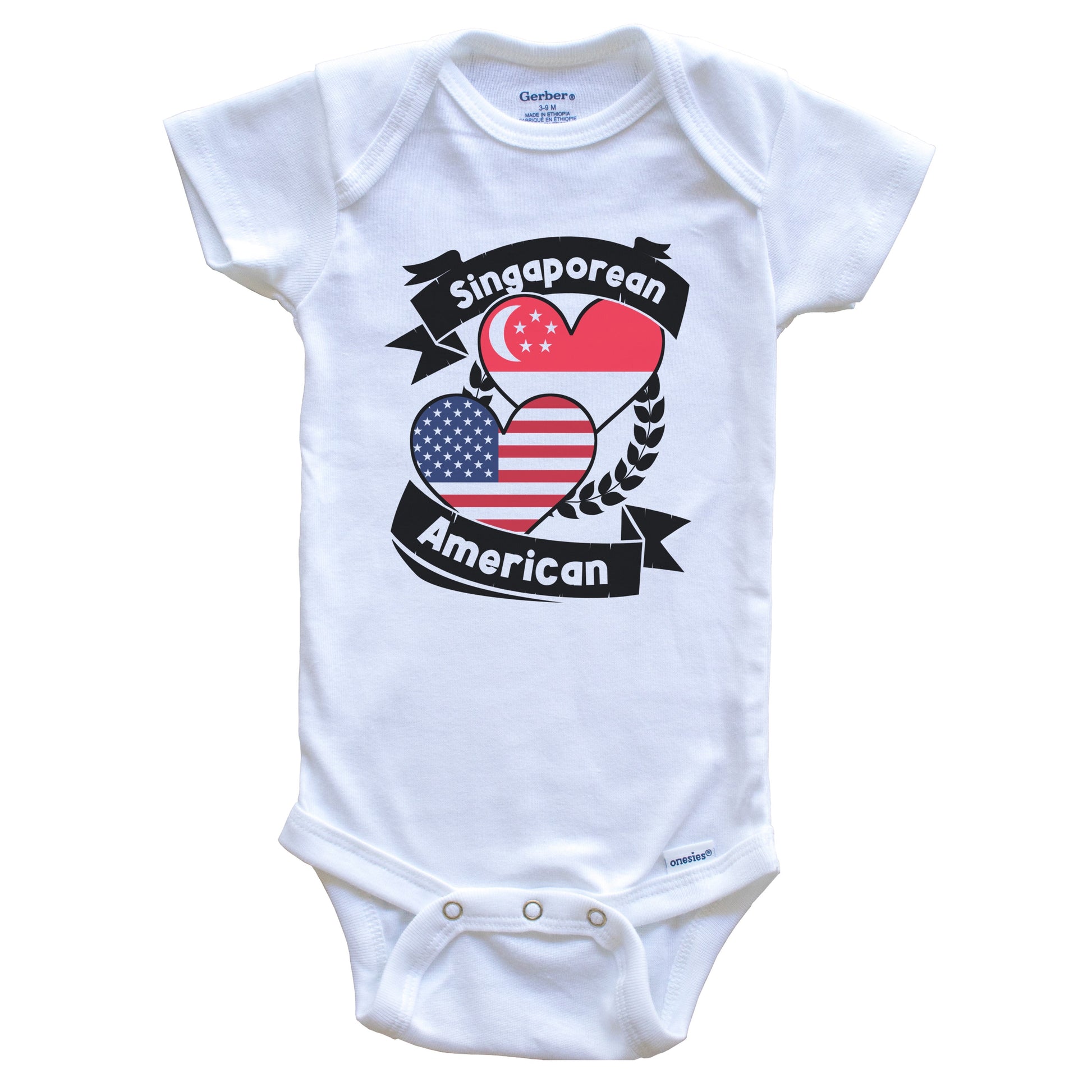 Singaporean American Hearts USA Flag Singapore Flag Baby Bodysuit