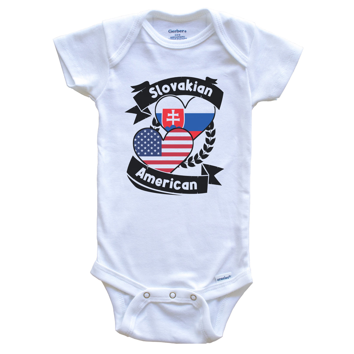 Slovakian American Hearts USA Flag Slovakia Flag Baby Bodysuit