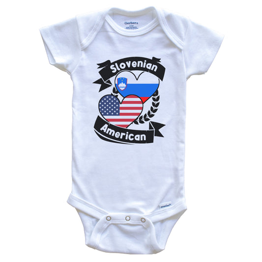 Slovenian American Hearts USA Flag Slovenia Flag Baby Bodysuit