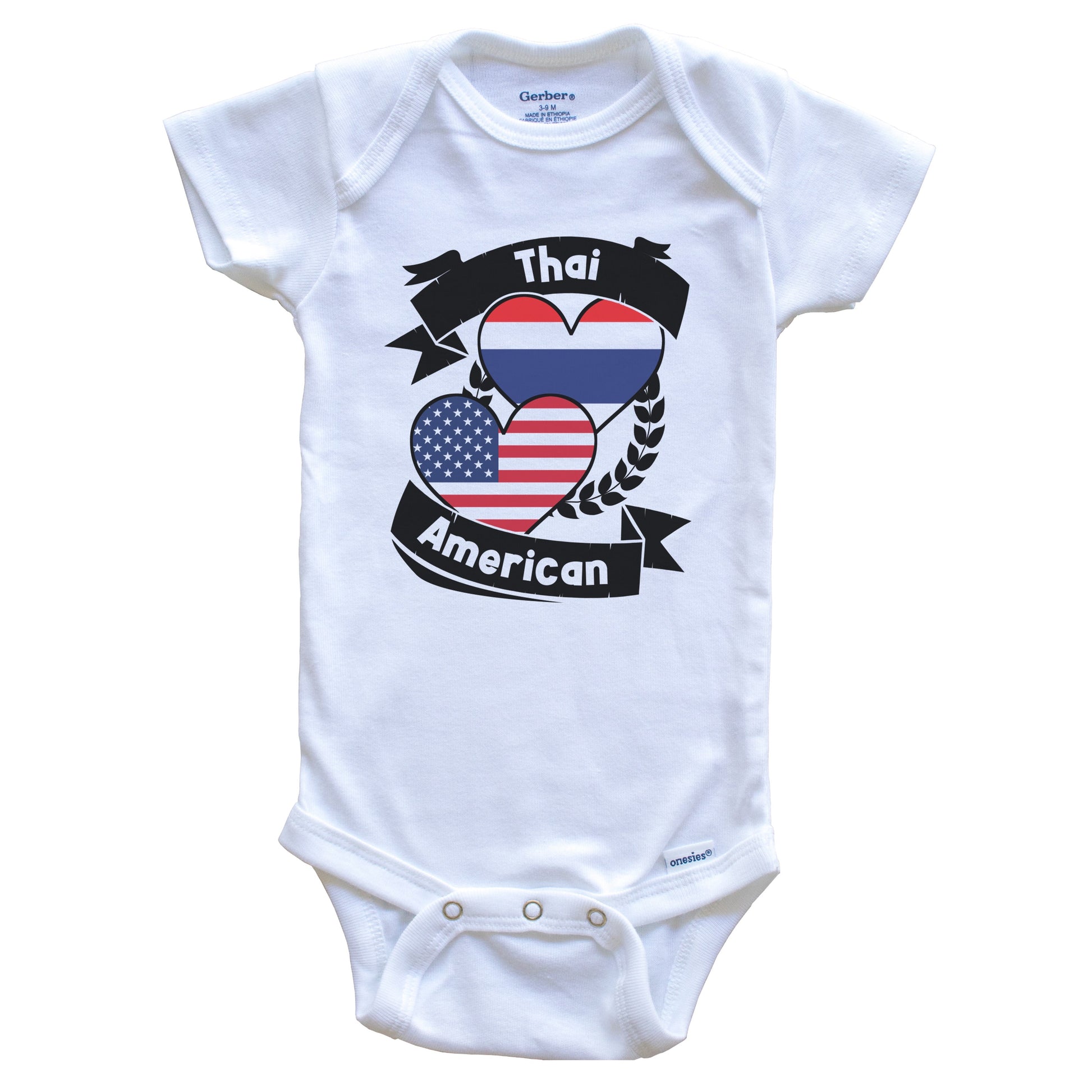 Thai American Hearts USA Flag Thailand Flag Baby Bodysuit
