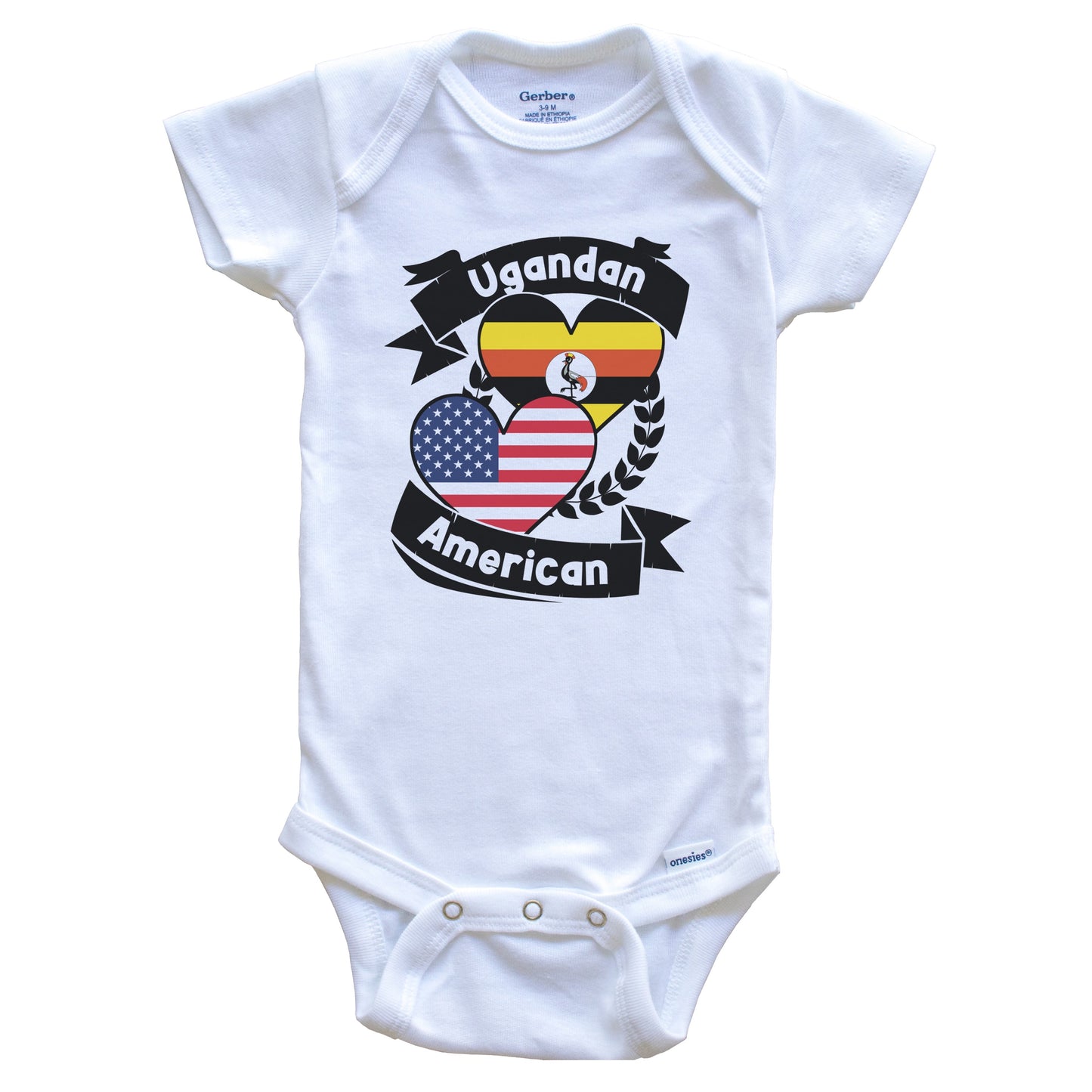 Ugandan American Hearts USA Flag Uganda Flag Baby Bodysuit