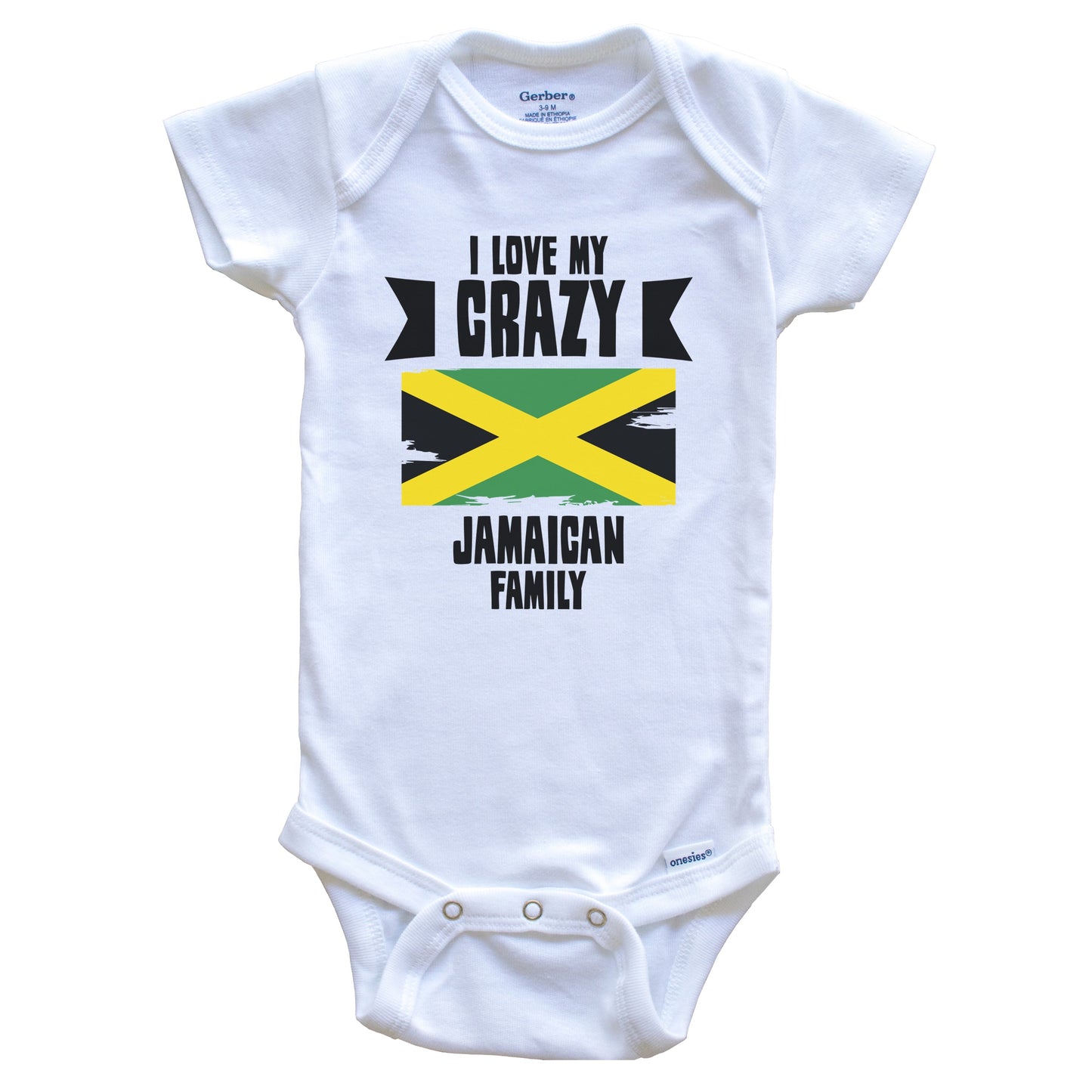 I Love My Crazy Jamaican Family Funny Jamaica Flag Baby Bodysuit