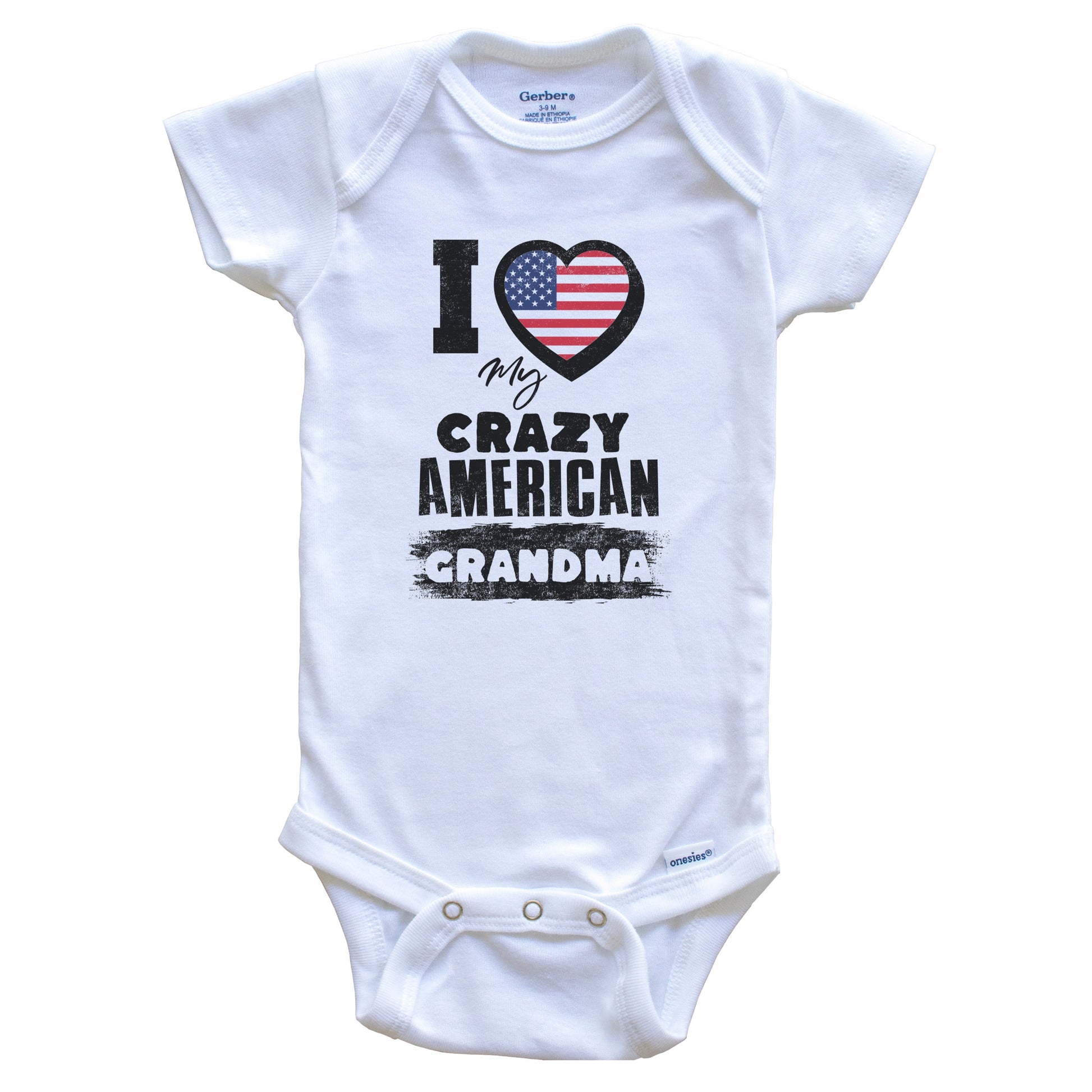 I Love My Crazy American Grandma Funny USA Flag Grandchild Baby Bodysuit