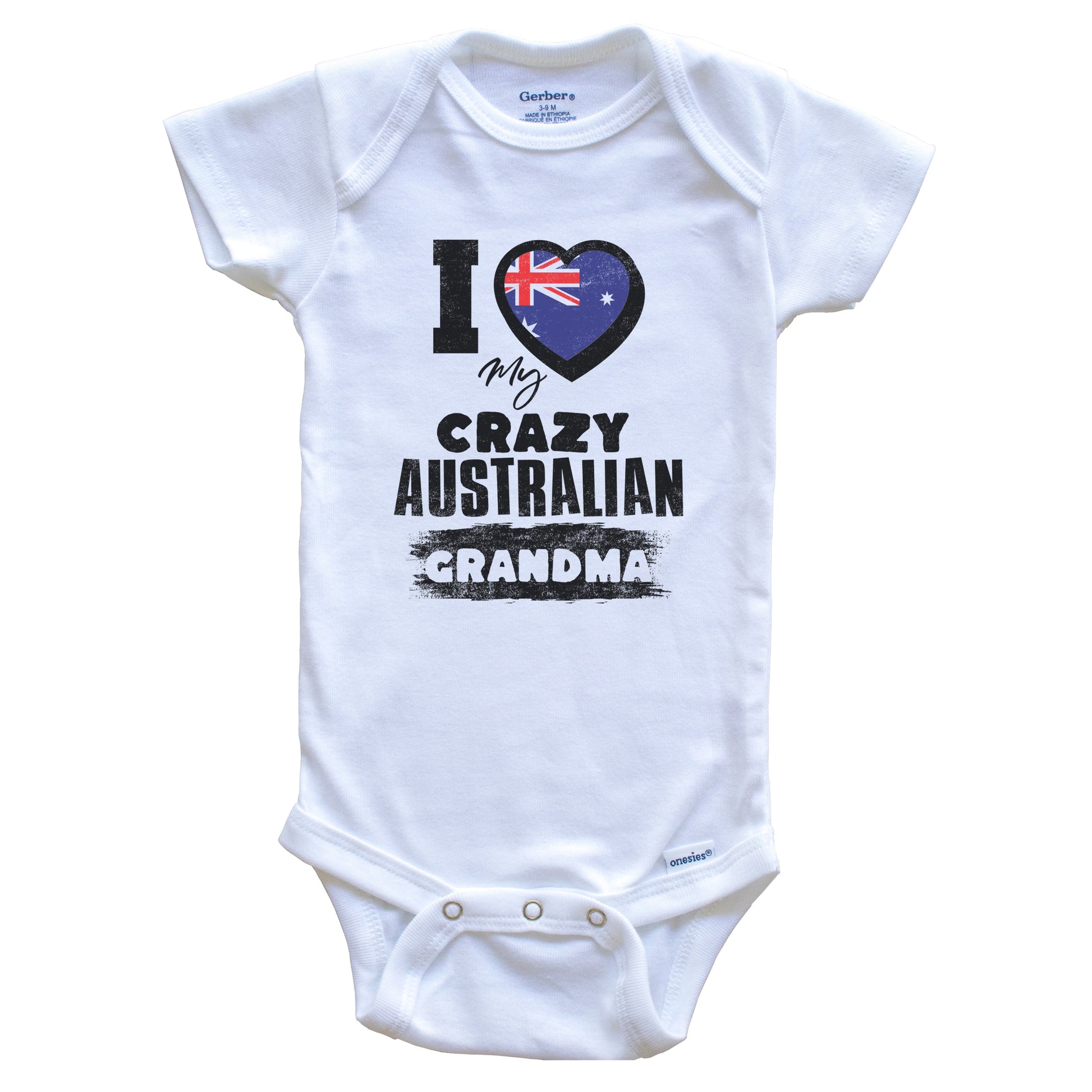 I Love My Crazy Australian Grandma Funny Australia Flag Grandchild Baby Bodysuit