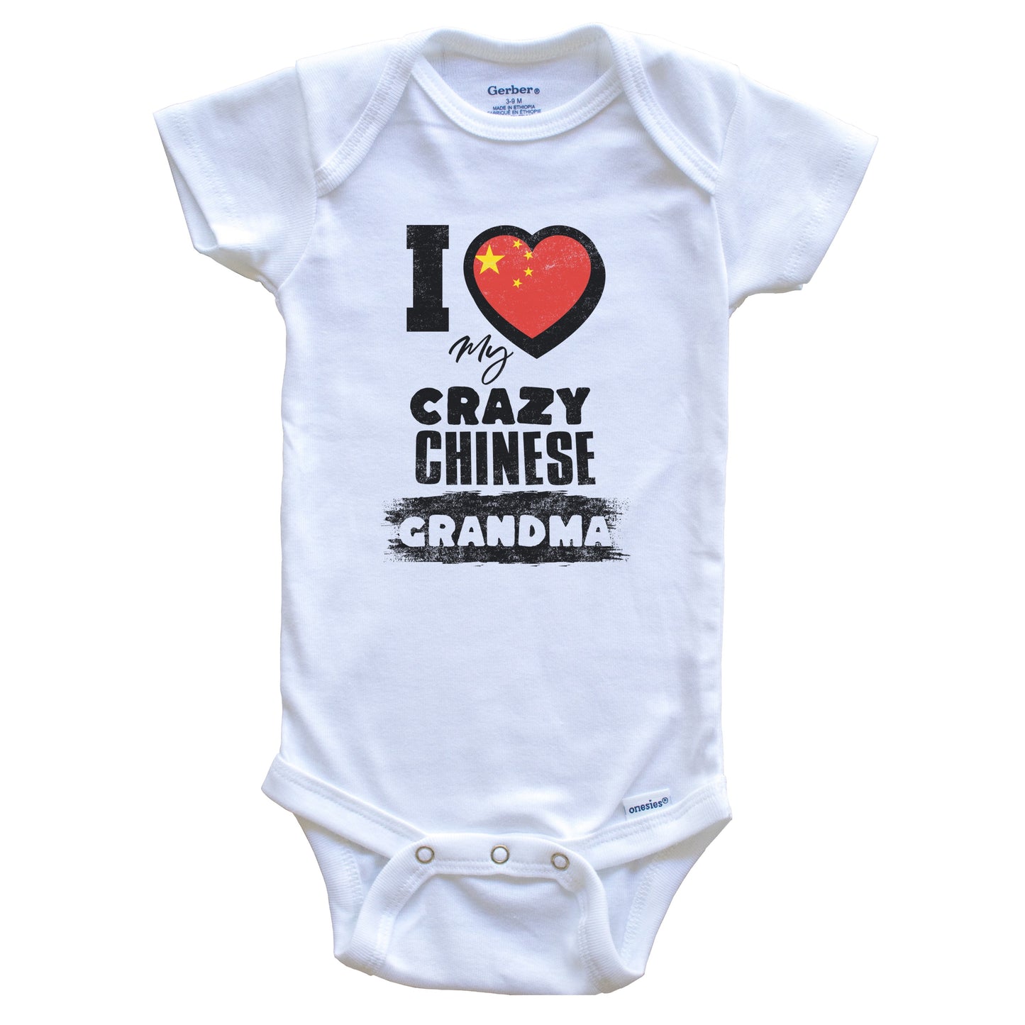 I Love My Crazy Chinese Grandma Funny China Flag Grandchild Baby Bodysuit