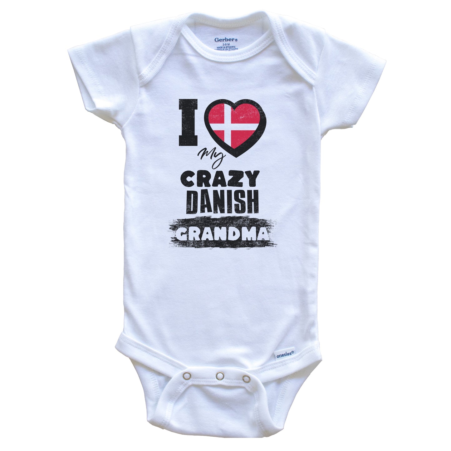 I Love My Crazy Danish Grandma Funny Denmark Flag Grandchild Baby Bodysuit