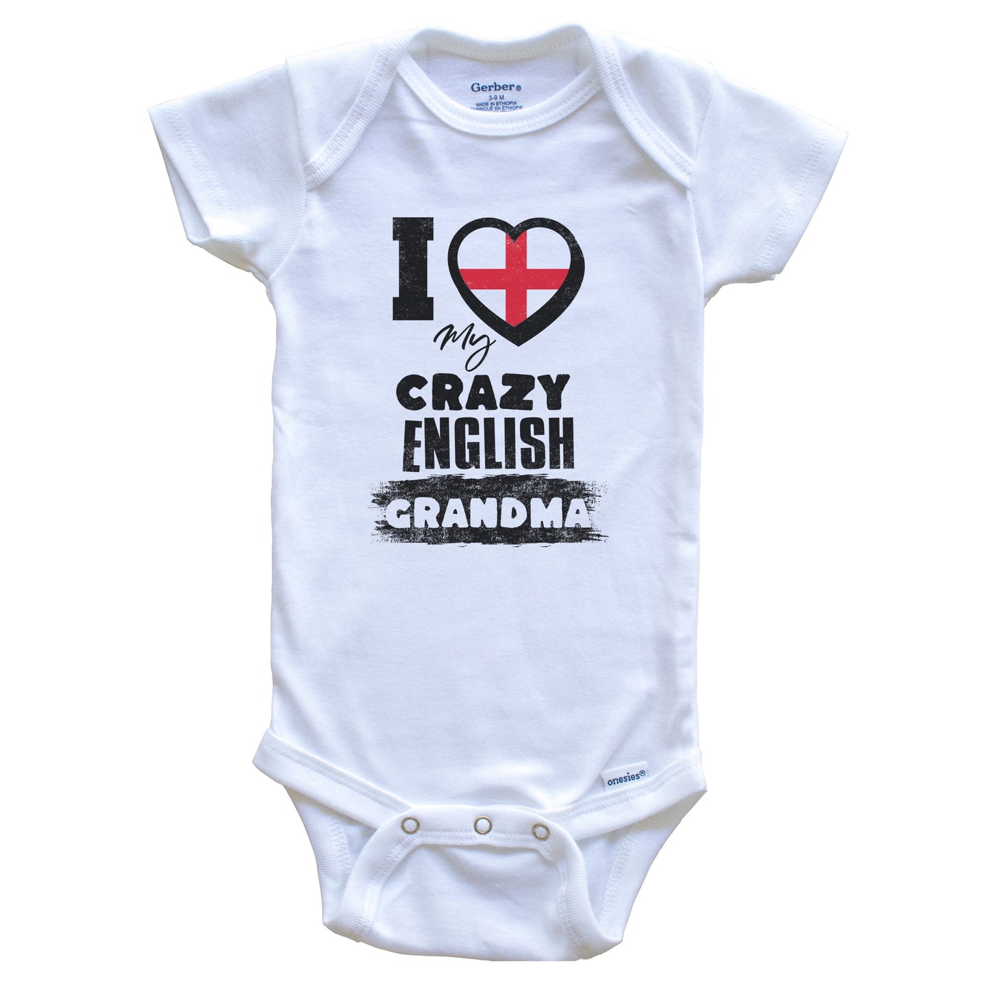 I Love My Crazy English Grandma Funny England Flag Grandchild Baby Bodysuit