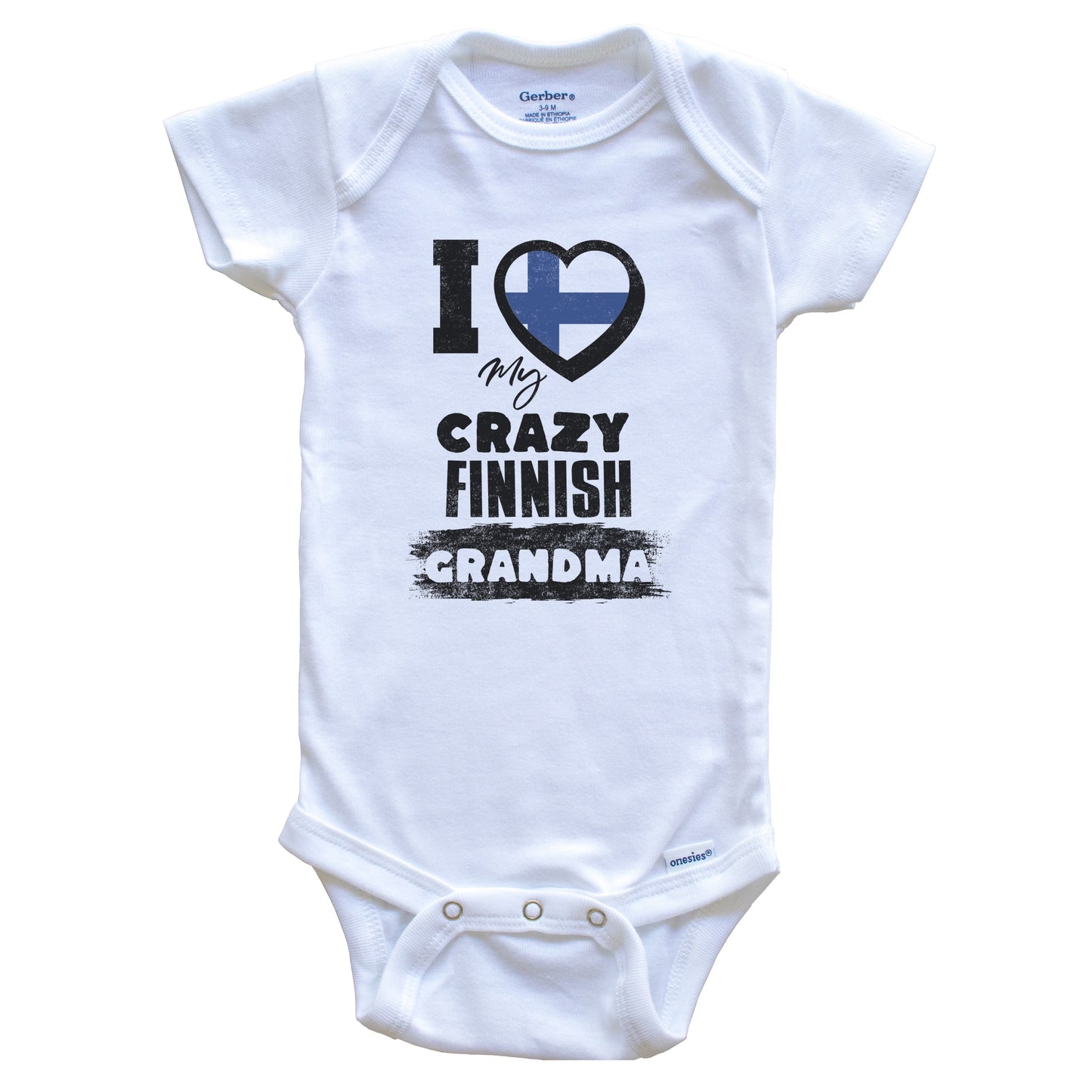 I Love My Crazy Finnish Grandma Funny Finland Flag Grandchild Baby Bodysuit