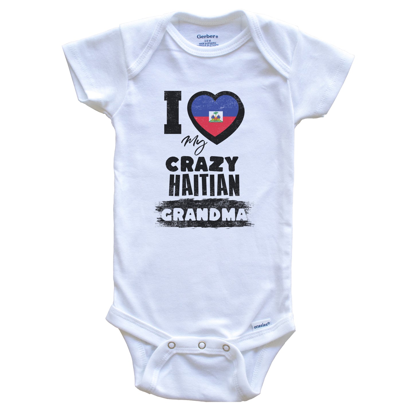 I Love My Crazy Haitian Grandma Funny Haiti Flag Grandchild Baby Bodysuit