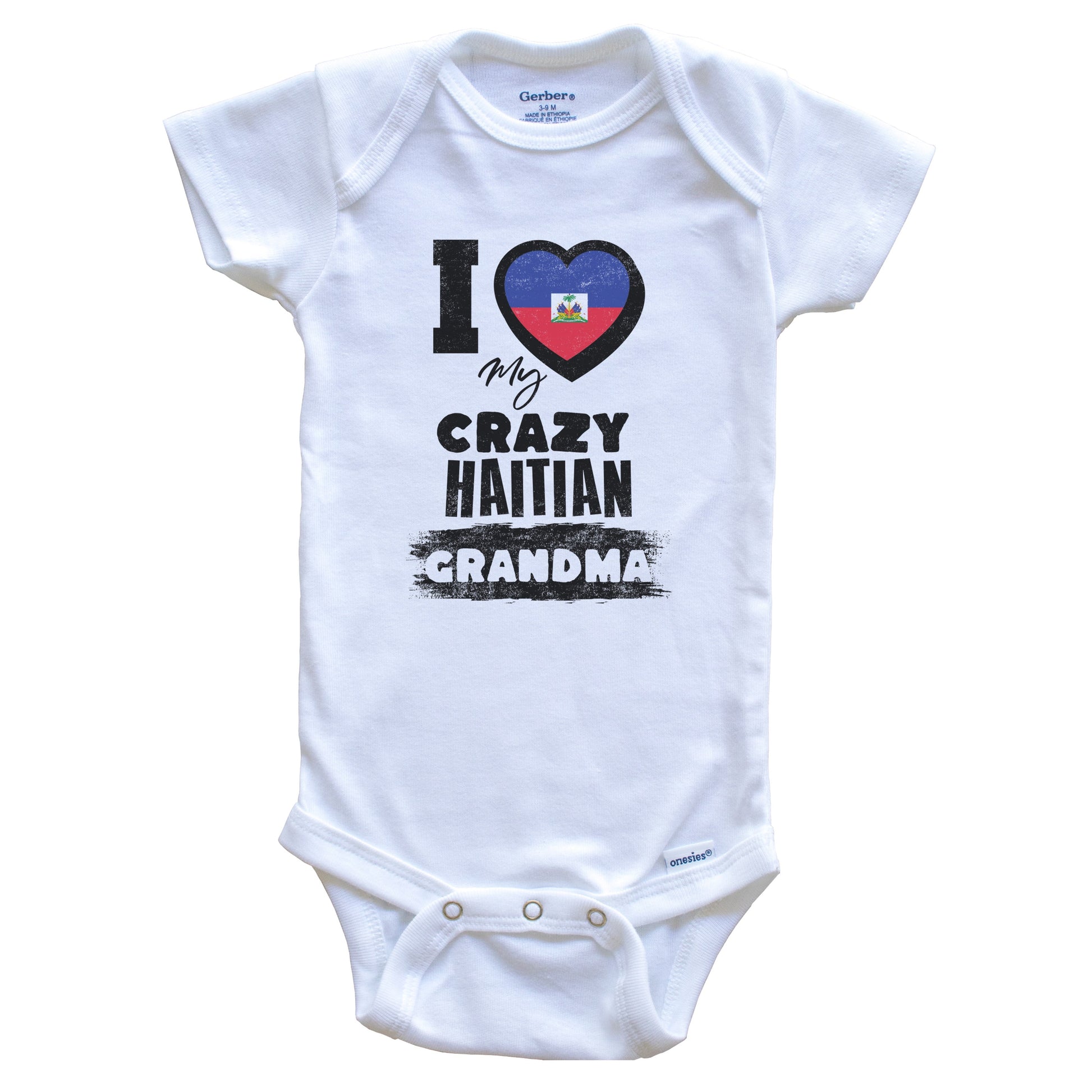 I Love My Crazy Haitian Grandma Funny Haiti Flag Grandchild Baby Bodysuit