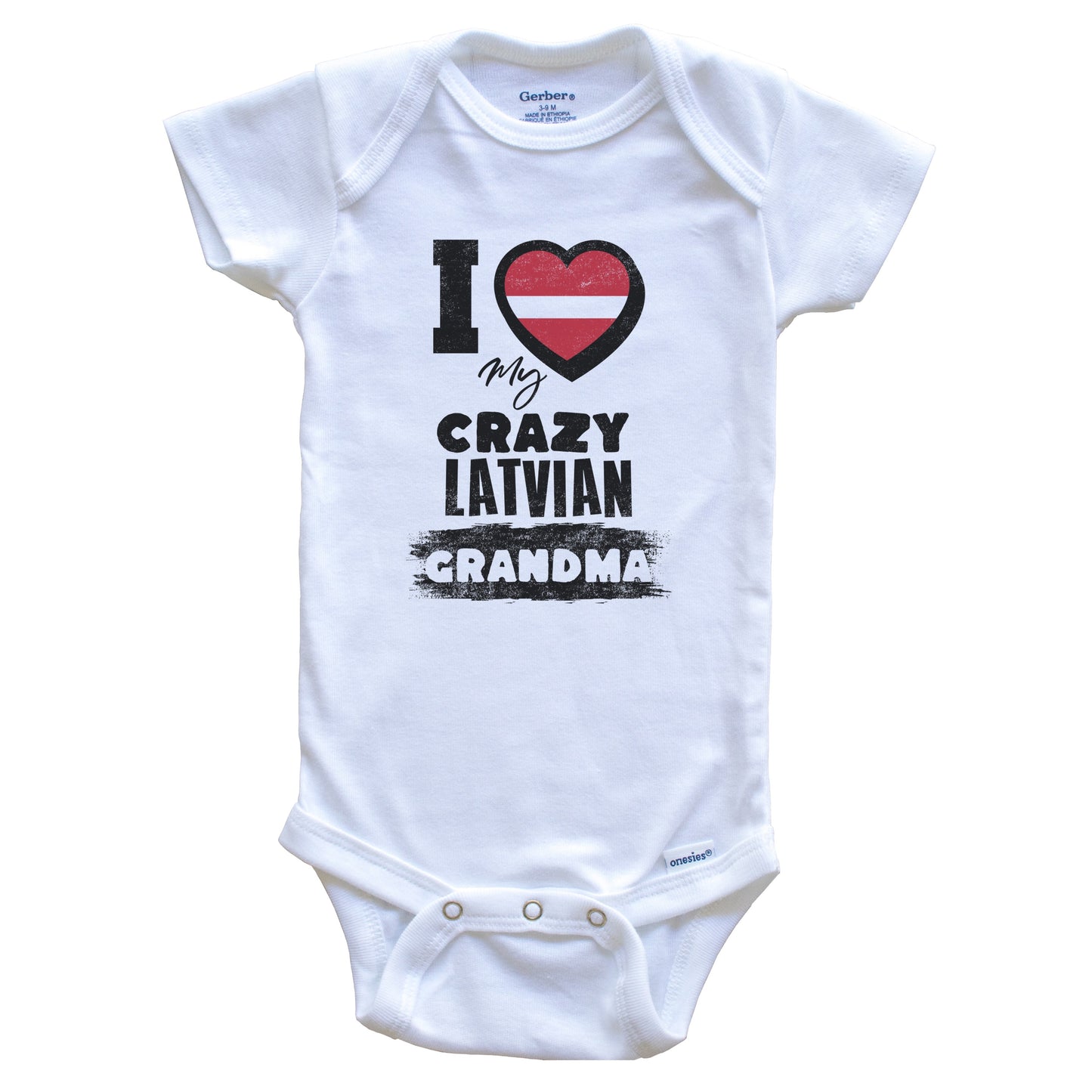 I Love My Crazy Latvian Grandma Funny Latvia Flag Grandchild Baby Bodysuit