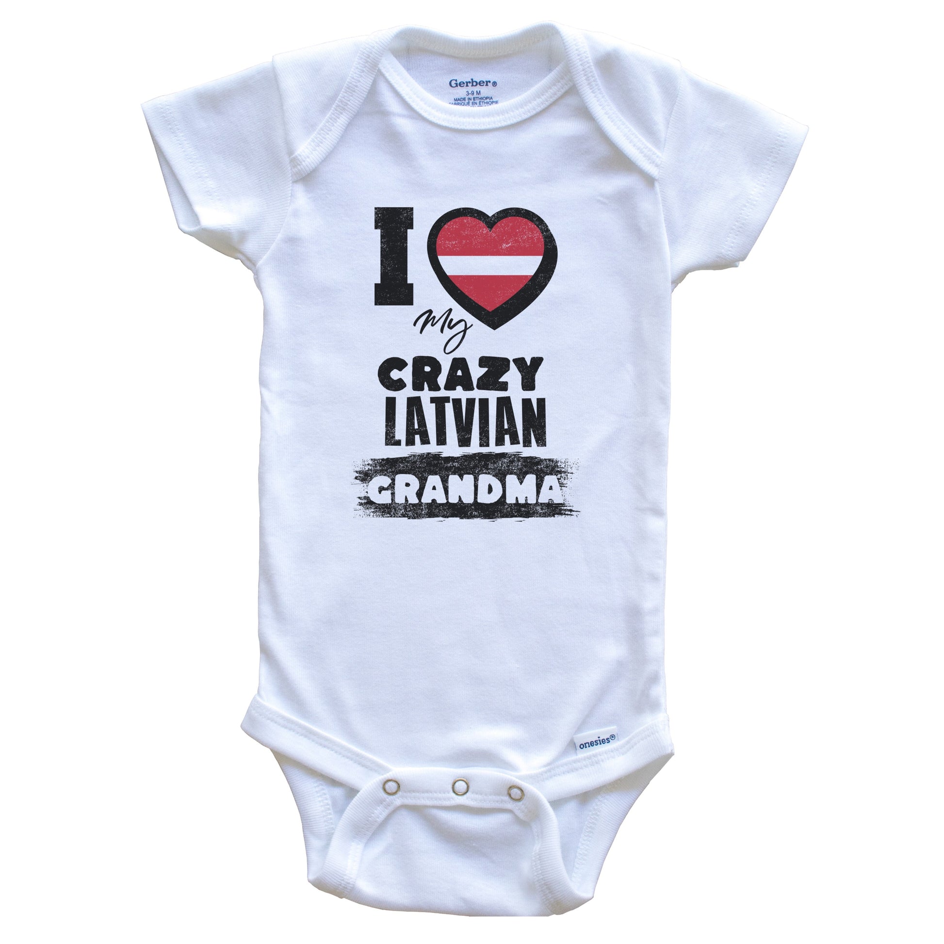 I Love My Crazy Latvian Grandma Funny Latvia Flag Grandchild Baby Bodysuit