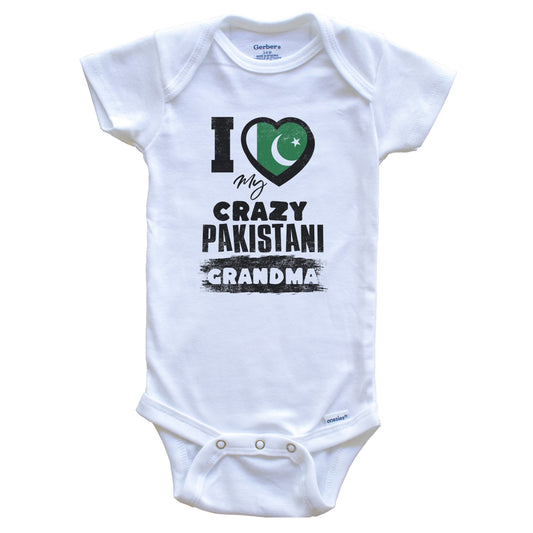 I Love My Crazy Pakistani Grandma Funny Pakistan Flag Grandchild Baby Bodysuit