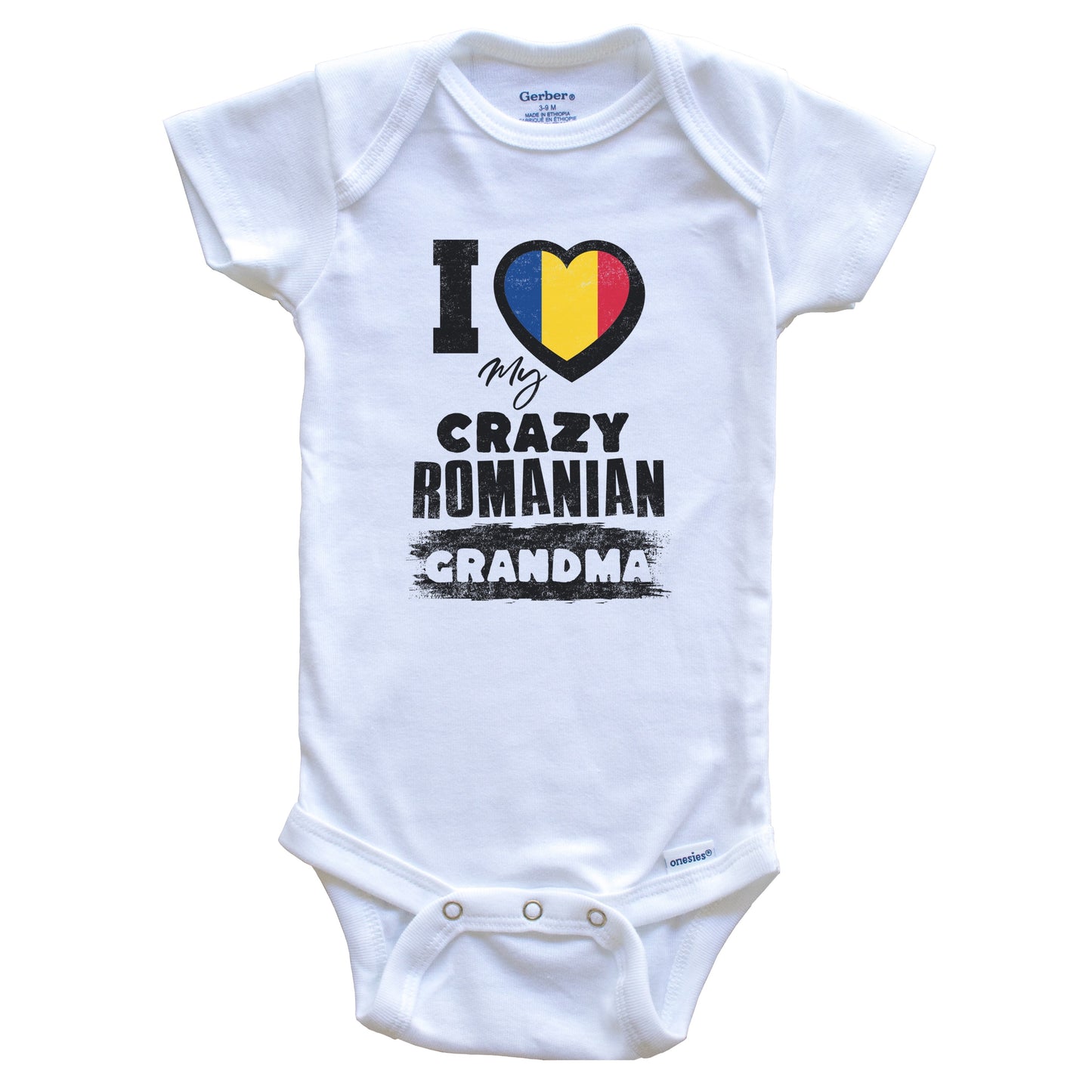 I Love My Crazy Romanian Grandma Funny Romania Flag Grandchild Baby Bodysuit