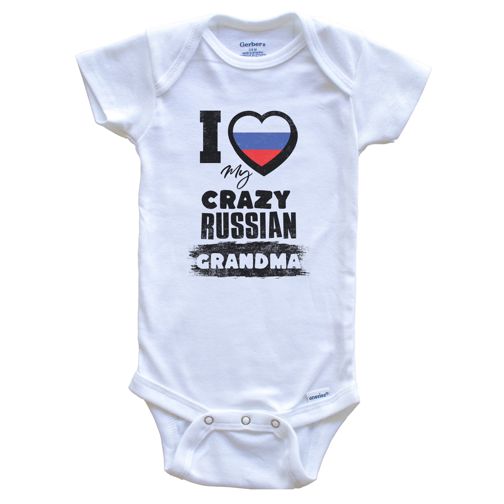 I Love My Crazy Russian Grandma Funny Russia Flag Grandchild Baby Bodysuit