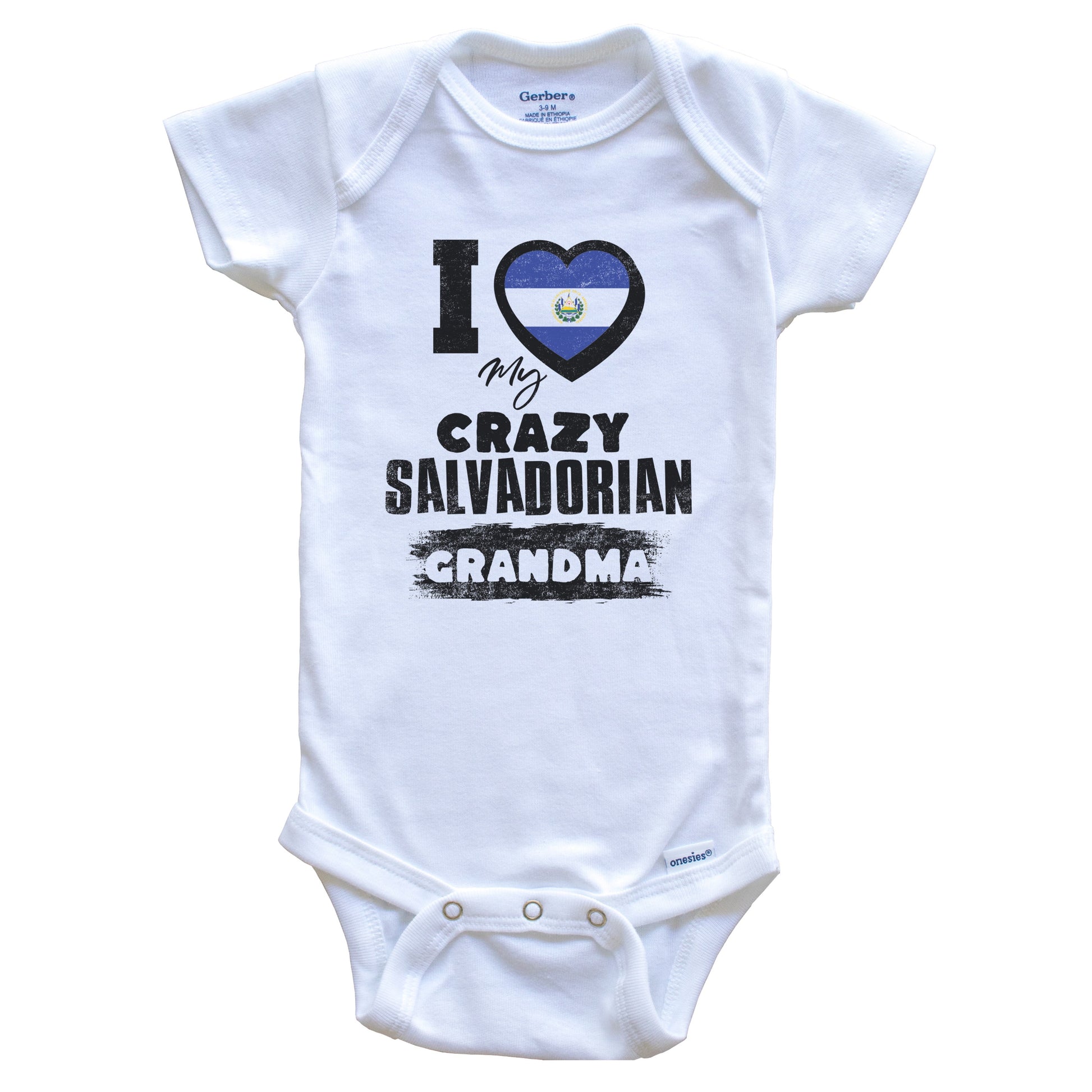 I Love My Crazy Salvadorian Grandma Funny El Salvador Flag Grandchild Baby Bodysuit