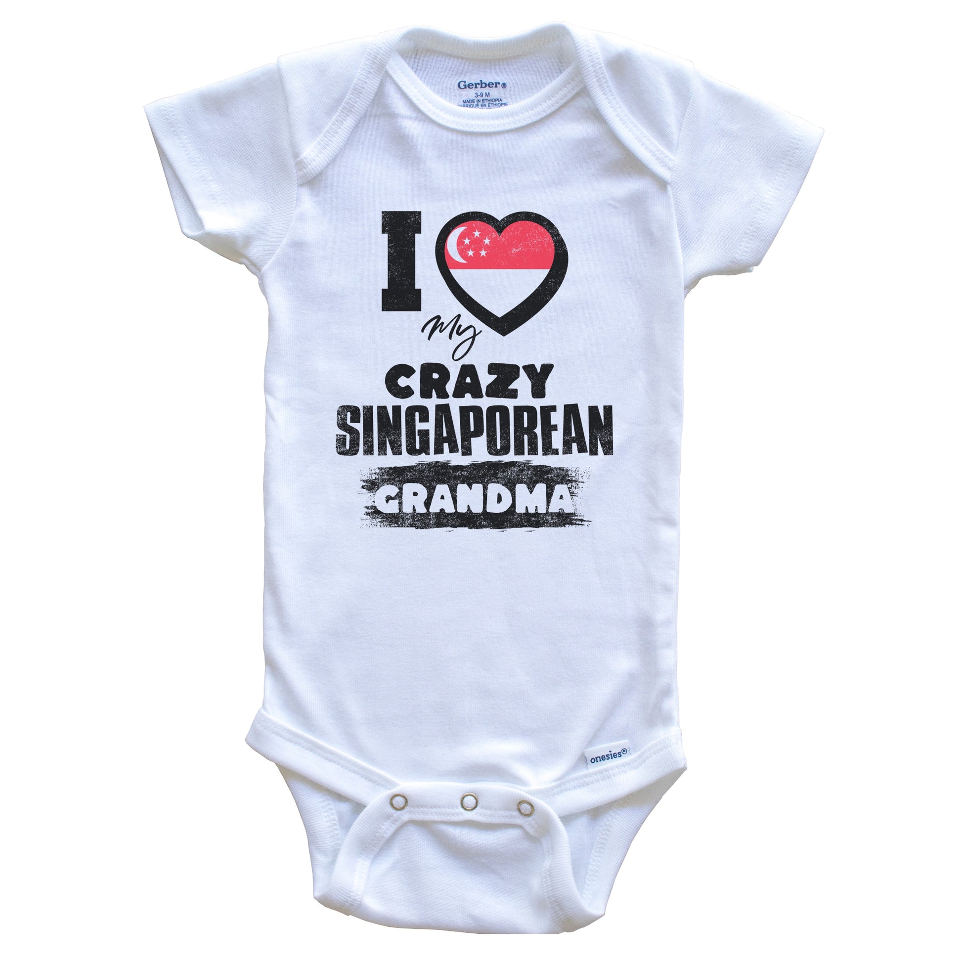 I Love My Crazy Singaporean Grandma Funny Singapore Flag Grandchild Baby Bodysuit