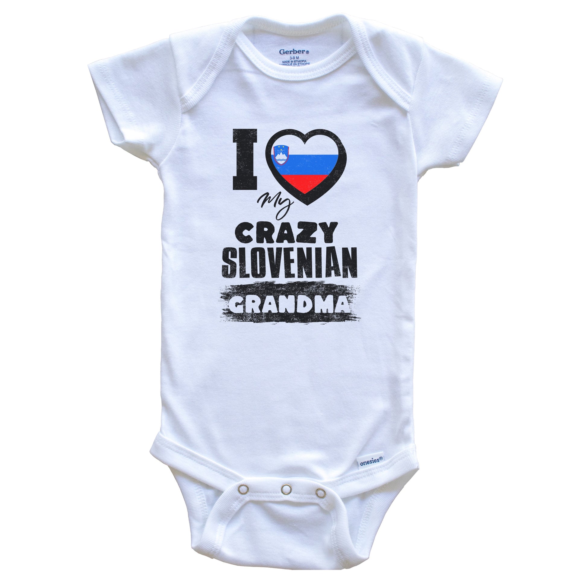 I Love My Crazy Slovenian Grandma Funny Slovenia Flag Grandchild Baby Bodysuit