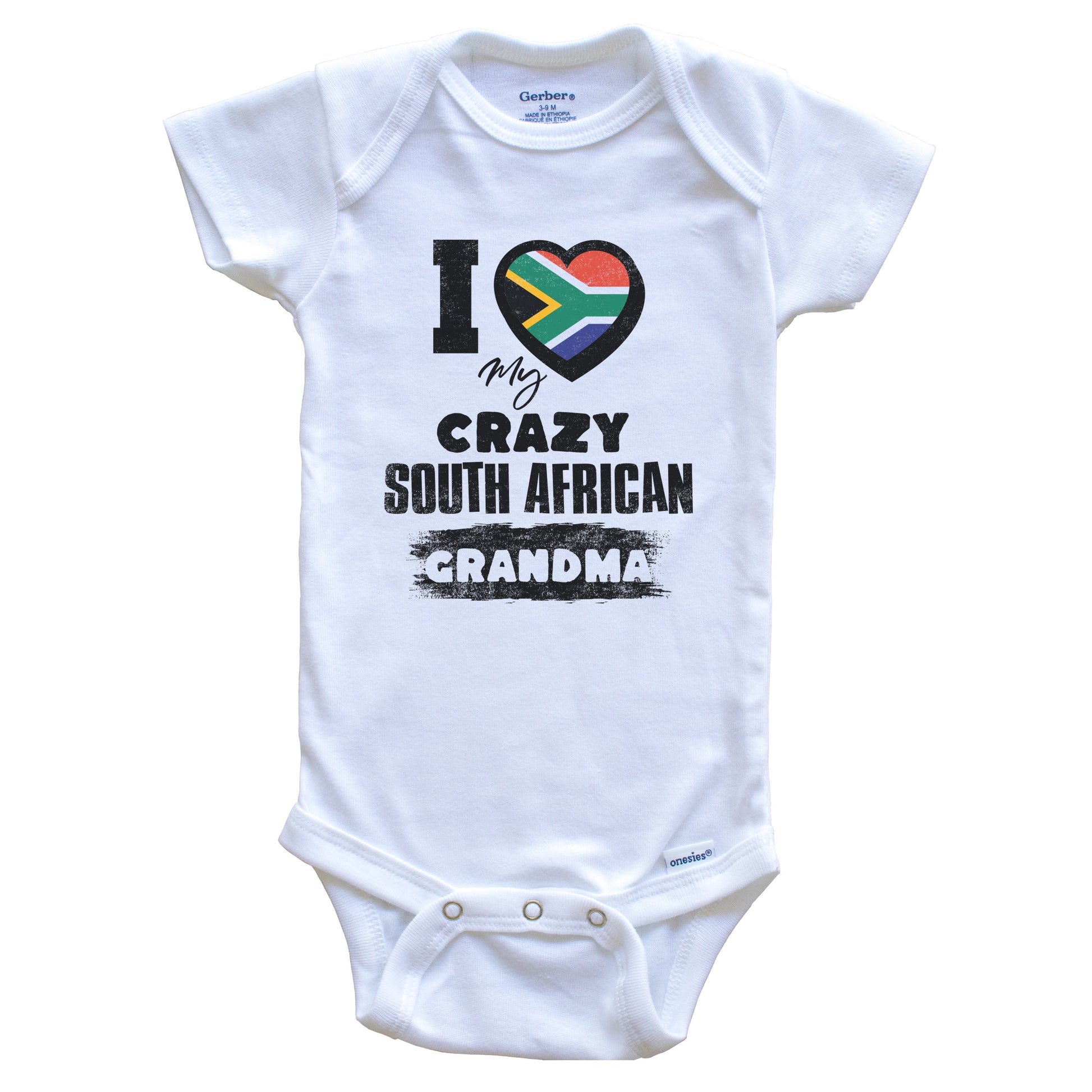 I Love My Crazy South African Grandma Funny South Africa Flag Grandchild Baby Bodysuit